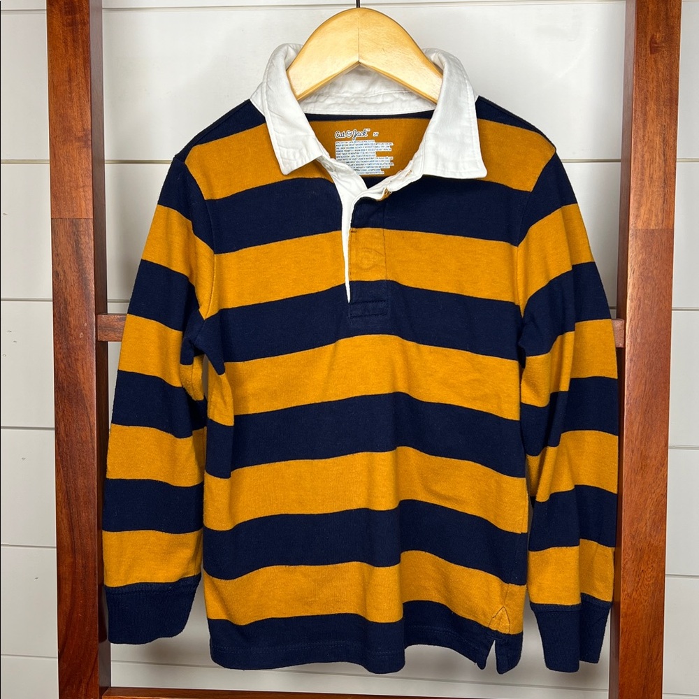 Cat & Jack Navy and Mustard Striped Rugby Shirt